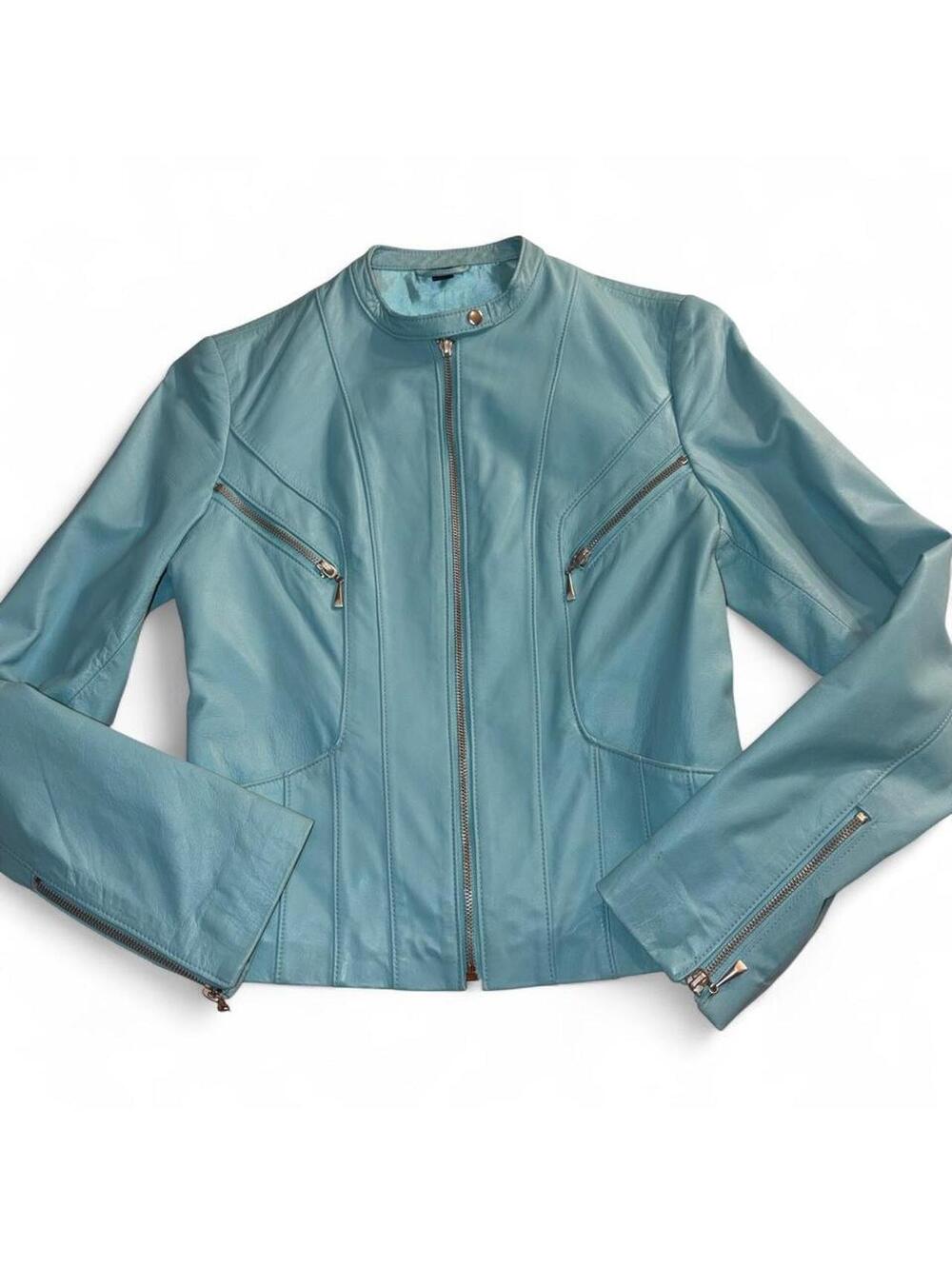Vintage Rogue Leather by Reilly Olmes Light Blue Moto Jacket - Size XS